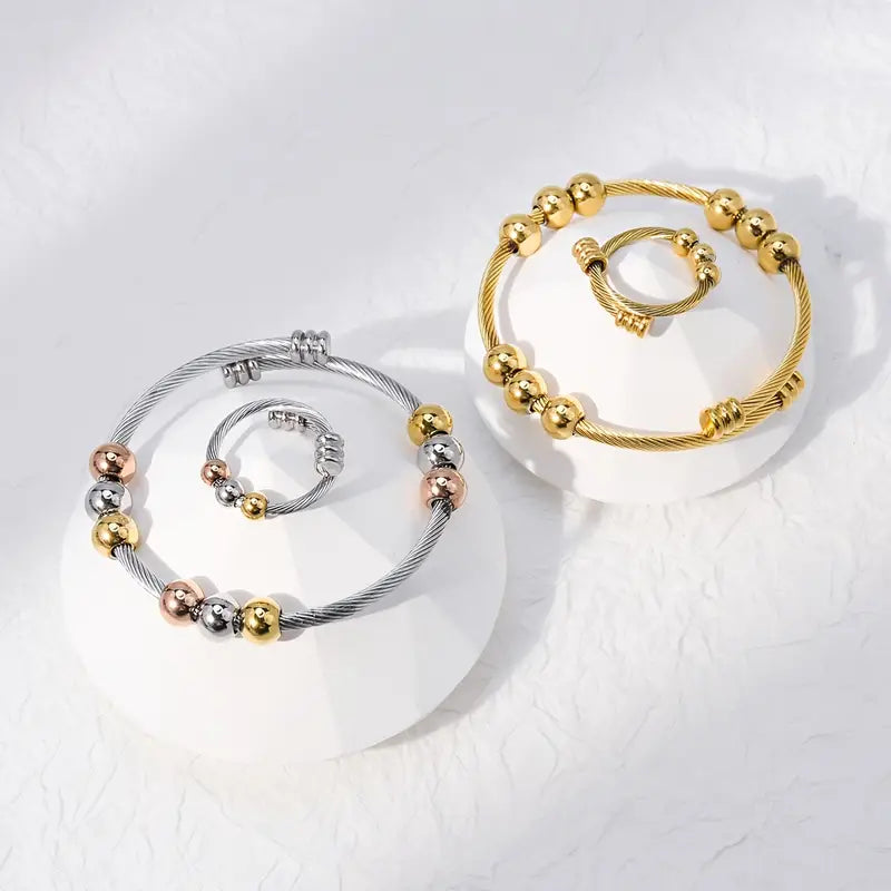 MagTherapy 925 Twist Ring and Bracelet Set