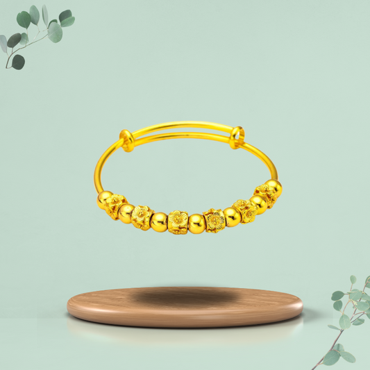 MagTherapy™ 24k Plated Exquisite Flower Beads Menopause Bangle