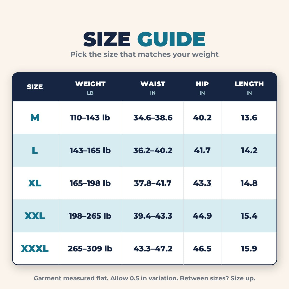 Aida Free Flow Boxers - Size Guide