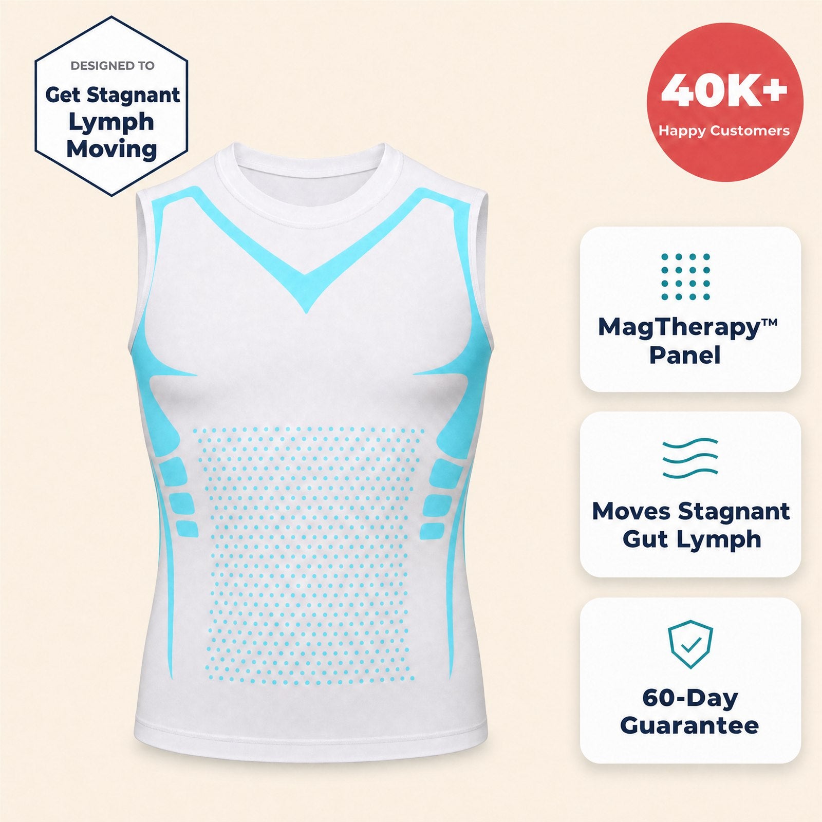 Aida MagTherapy Compression Vest - Hero (White) - Designed to get stagnant lymph moving