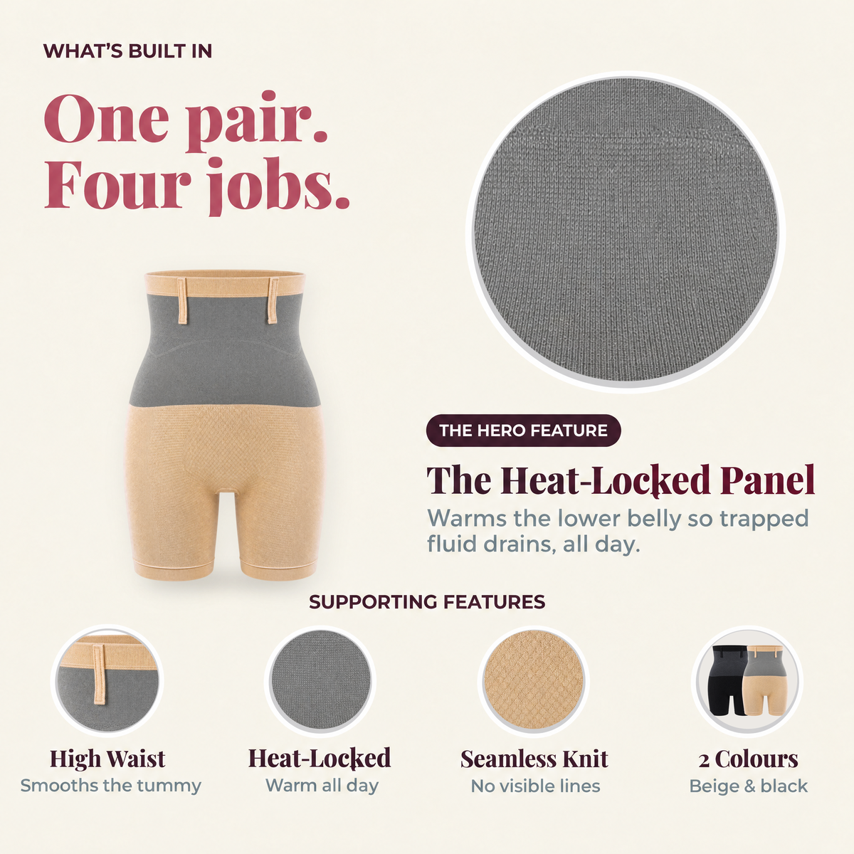 One pair, four jobs: heat-locked panel, high waist, seamless knit, 2 colours