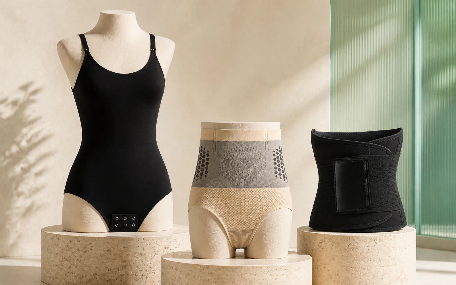 Women's Shapewear collection products arranged in the Aida campaign studio